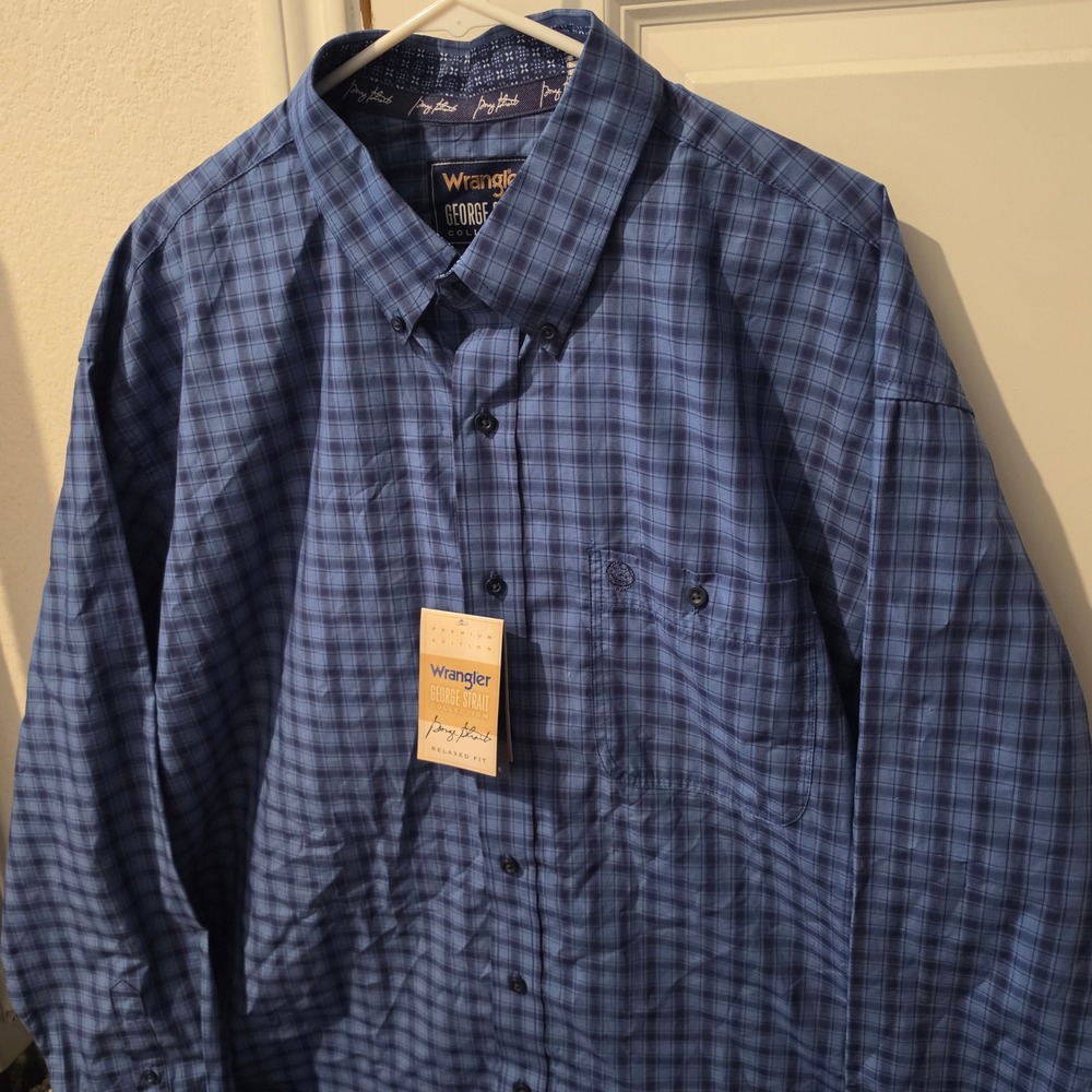 Wrangler George Strait Collection Blue Plaid Relaxed Fit Shirt Mens XL NWT